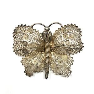 Vintage German silver filigree butterfly brooch